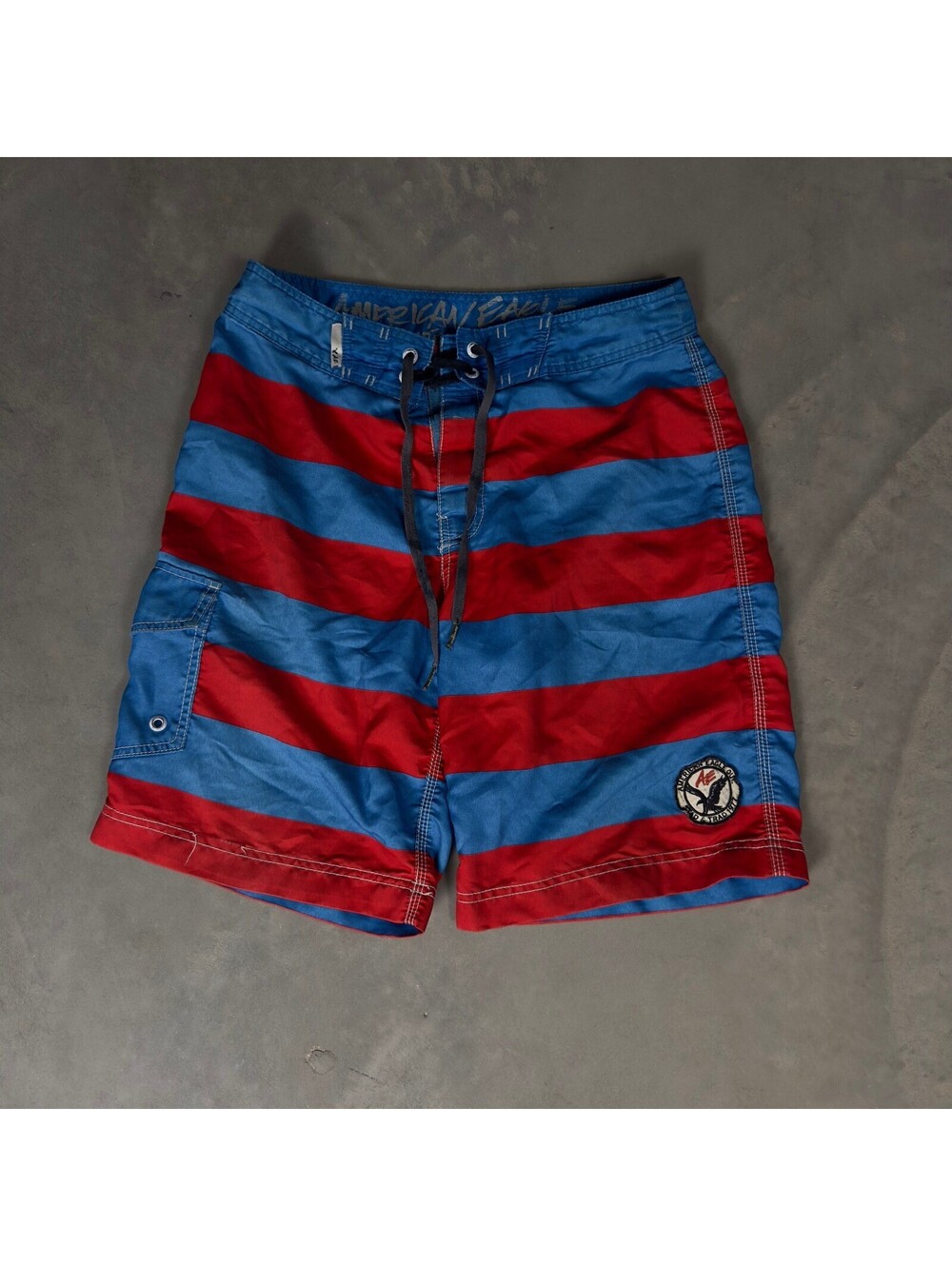 American Eagle Board Shorts Mens M Red Blue Striped Surf